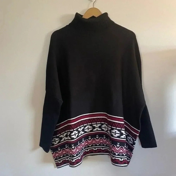 NWT Joseph A. Tribal Print Black Turtleneck Sweater - Picture 4 of 15